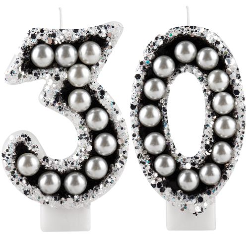 Black Pearl Birthday Candles, Number 30 Candle, Happy Birthday Candles for Cakes, 30th Birthday Cake Decoration for Women Birthday Party Wedding Anniversary Celebration Cake Toppers Supplies