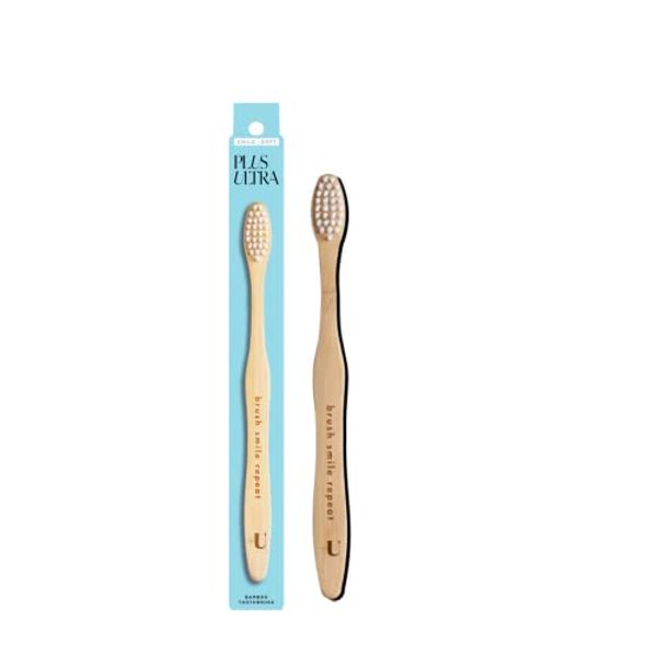 Plus Ultra Kids Bamboo Toothbrush - Biodegradable, Eco-Friendly and BPA Free Soft Bristle Toothbrush - Dentist-Approved All-Natural Toothbrush with “Brush Smile Repeat” Etched on Handle - 1 Pack