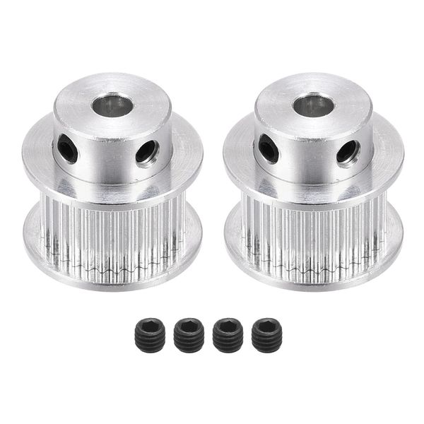 Rebower Timing Pulley Aluminum Synchro Wheel with Screws 3D Printer 0.4 inch (10 mm) Width Belt for CNC Machines 30 Teeth 5mm Bore Silver Tone 2pcs