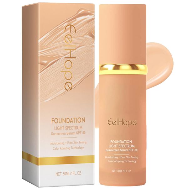 4 in 1 Hydrating Foundation Liquid, SPF 50+ Medium to Full Coverage Concealer, Longwearing & Waterproof Korean Makeup (Single Bottle)