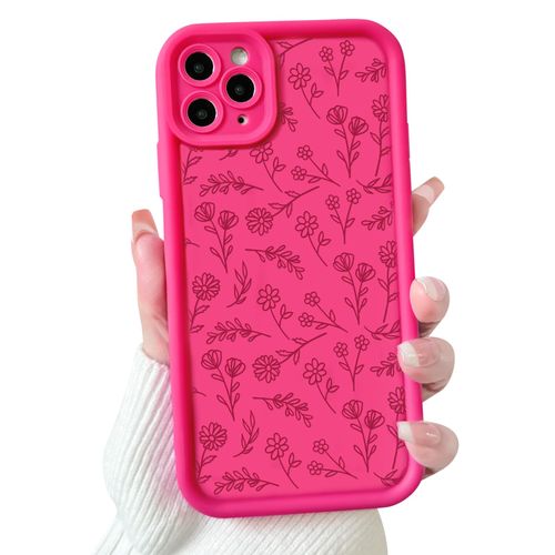 NITITOP Compatible with iPhone 11 Pro Max Case Cute Flowers Floral Leaves Design for Women Girls Stylish Artistic Soft TPU Shockproof Protective Full Camera Protection Cover - Rose Red