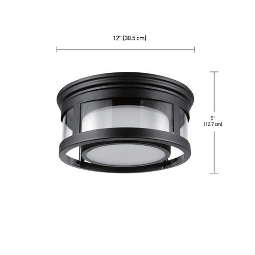 Globe Electric 44480 Brisbane 1-Light Outdoor Indoor Flush Mount Ceiling Light, Matte Black, Frosted Glass Shade, Bulb Not Included