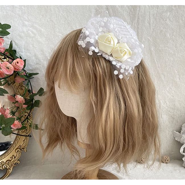 Cosplay Lolita Small Hat, Talk Hat, Top Hat, Lace, Satin, Ribbon, Braided, Organza Set, Gothic Lolita Hair Ornament, Hair Accessories (Elegant Gothic Lolita, Beige)