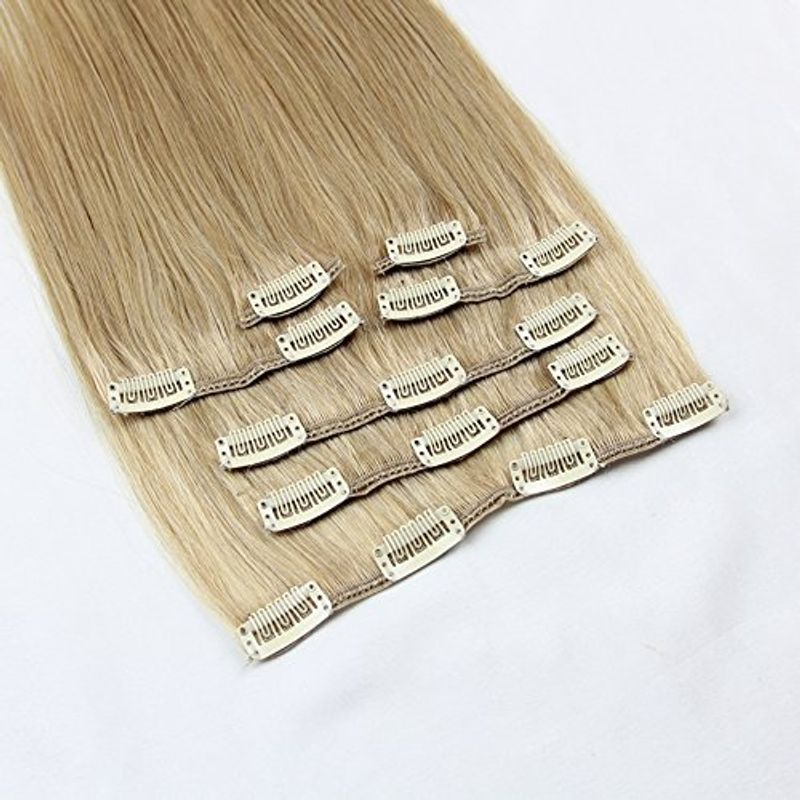Clip in Hair Extensions - 100% HUMAN HAIR - 100 grams - 20-22 Inches ...