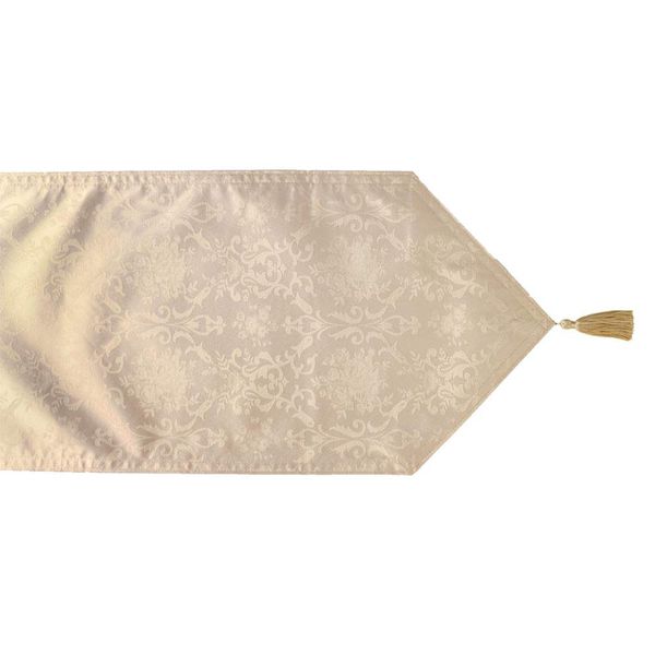 Rose Pattern Jacquard Weave Table Runner, Long, 12.6 x 70.9 inches (32 x 180 cm), Pink Beige, Water Repellent