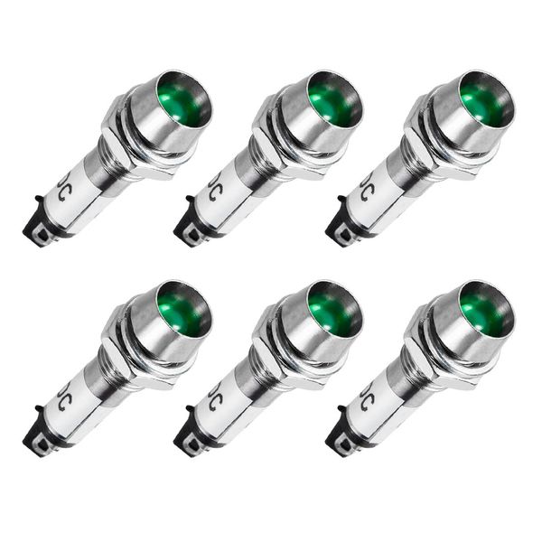 uxcell Indicator Light DC 12V, Green, Metal Shell Panel Mount 5/16" 8mm 6Pcs