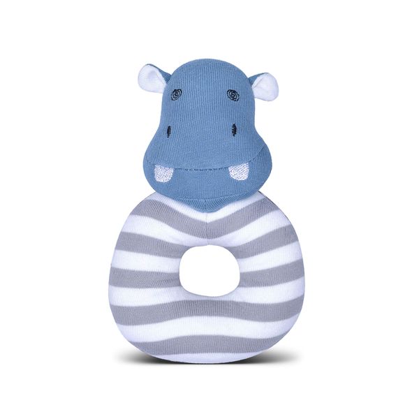 Apple Park Organic Farm Buddies - JoJo Hippo Teething Rattle, Baby Toy for Infants - Hypoallergenic, 100% Organic Cotton