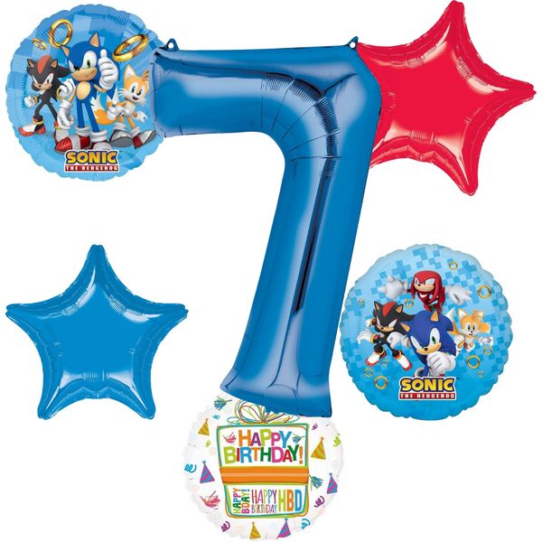 Anagram Sonic 7th Birthday Party Supplies Video Gamers Hedgehog Foil Balloon Bouquet Decorations 6pc