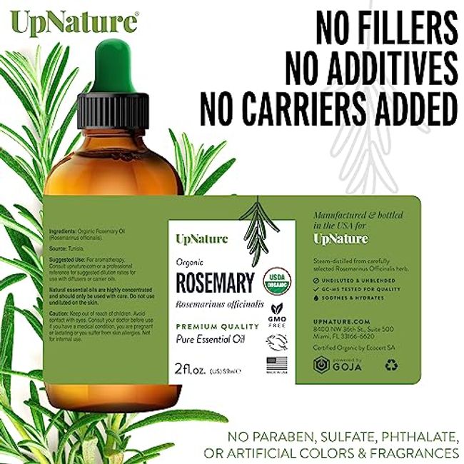 UpNature Organic Rosemary Essential Oil – USDA Certified Organic, 100% Pure  Rosemary Oil for Hair Growth, Nourishing Scalp Strengthening Hair Oil 