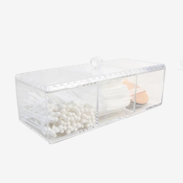 Easy handle transparent 3-stage puff cushion cotton swab storage box simple puff container cotton sponge storage box acrylic box