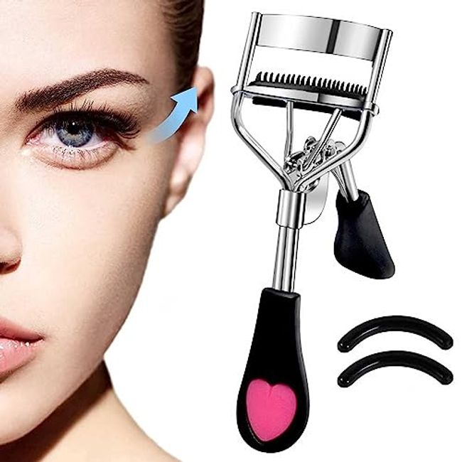 Pinkiou Eyelash Curler with Comb Fit All Eye Shape Curved Eyelash Curlers for Women Make Up Natural and Long Lasting Eye Lash Curler False Lashes Accessory - Black