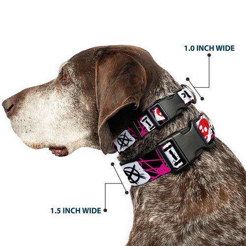 Buckle-Down 16-23" I Heart Punk Rock with Safety Pins Black/Fuchsia/White Plastic Clip Collar, Wide Medium