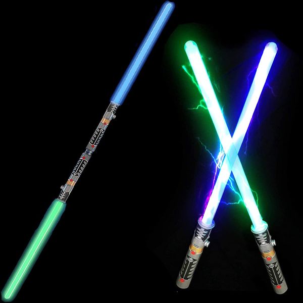 2-in-1 LED Light Up Sabers, Dual Bladed Toy Saber Swords Set for Kids with FX Power Up and Motion Sensitive Sound Effects for Cosplay