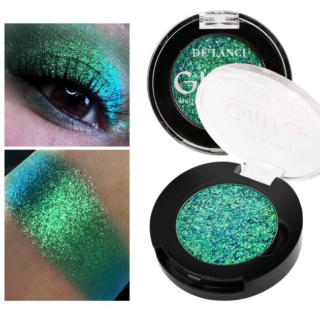 Afflano Einzelner Grüner Lidschatten Schimmernd, Hochpigmentierter Multichrom-Lidschatten Grün, Farbverändernder Waldgrüner Glitzer Lidschatten, Duo Chrom Eyeshadow für Grünes Augen-Makeup