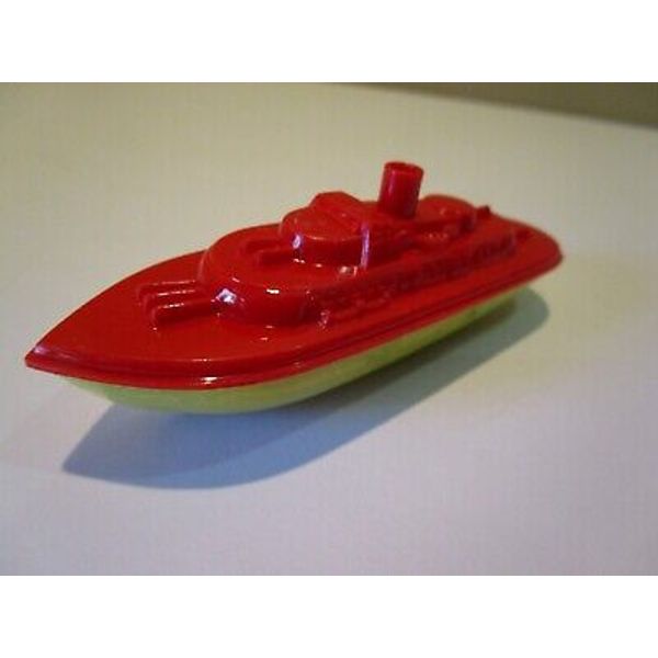 Vintage Banner  USA Hard Plastic Toy Boat 4" Red and Yellow