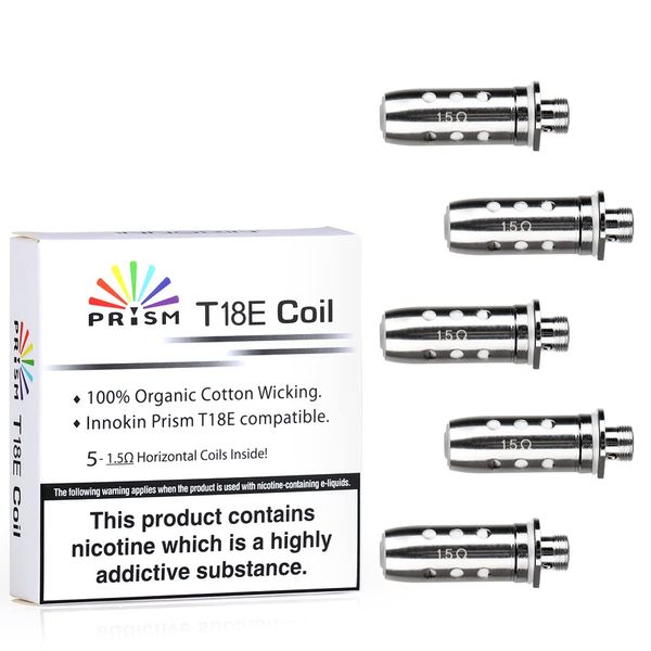 Innokin Prism T18E Coils, 1.5ohm Spare Coils Works with Endura T18II Starter Kit, Endura T18E Vape Pens Pack of 5 Replacement Coils, for UK 2ml Tank, No Nicotine
