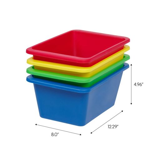 IRIS USA Plastic Storage Bins Containers Small, 4 Pack, Sensory Bin, Craft Storage, Craft Organizers and Storage, Organizing Container for Home, Office and School Supplies, Stackable, Primary Colors