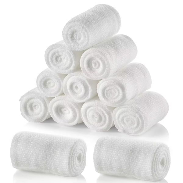 Gauze Bandage Rolls 10cm x 4.5m Conforming Stretch Bandage Soft Gauze Roll for Dressing All Types of Wounds and First Aid Kit 12 Rolls