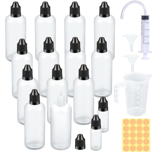 Tropfflasche 13 Stk Liquid Flaschen 100ml Leere Quetschflaschen mit 2x10ml Plastikflaschen zum Befüllen Dosierflasche mit Kindersicherung Deckel Gratis Trichter Messbecher Transfer Pipette