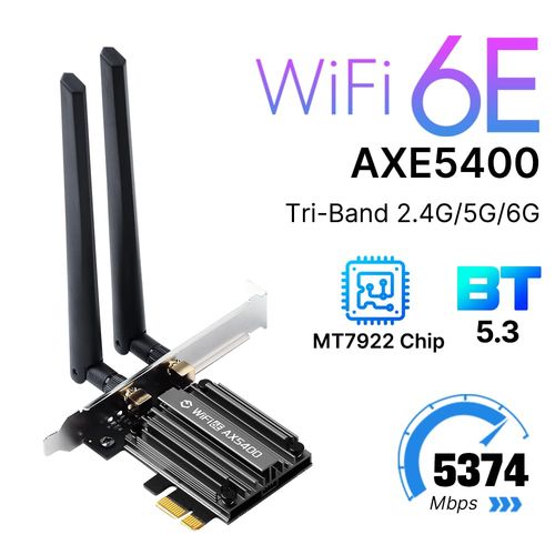 WiFi 6E PCIe Card AX5400Mbps Tri-Band Wireless Adapter (2.4G/5G/6GHz) BT 5.3 WPA3 802.11AX WiFi Adapter with MU-MIMO for Desktop PC - Windows 10/11 Compatible