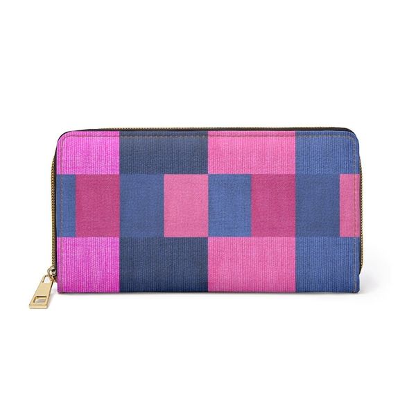 Womens Wallet, Zip Purse, Pink & Blue Colorblock - One size