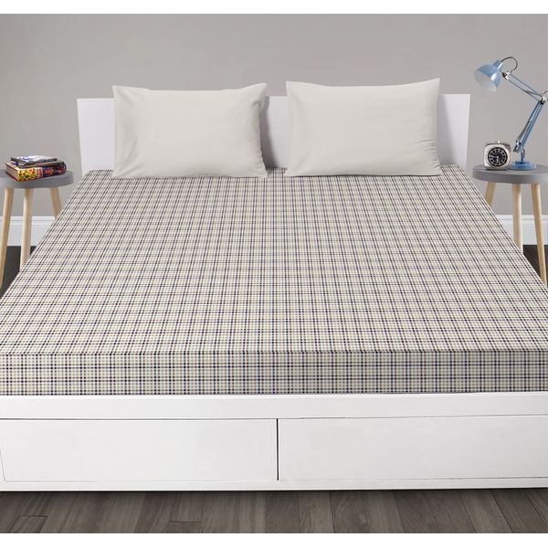 Velosso Denim Checkered Fully Elasticated Fitted Sheet matches Patchwork Checkered Bedding Set (Fitted Sheet, Double)
