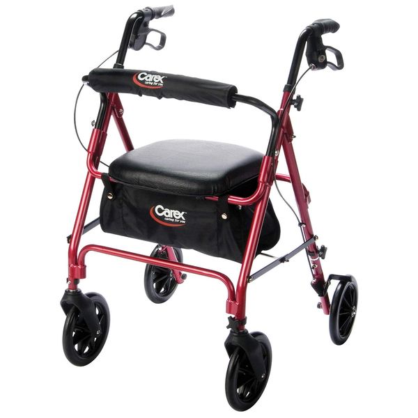 Carex Rollator Walker with Seat - Height Adjustable Adult Walker with Seat and Wheels, - Supports up to 250 lbs.