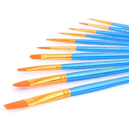 Zhu Ting Paint Brushes, 10pcs Paint Brush Set for Watercolor/Oil/Acrylic/Crafts/Rock & Face Painting(Blue)