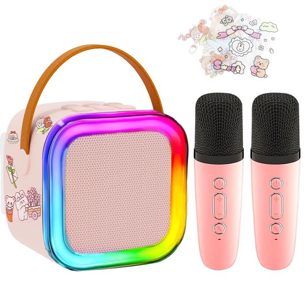 Mini Karaoke Machine for Kids with 2 Wireless Microphone, Portable Bluetooth Speaker 4, 5, 6, 7, 8, 9, 10, 12 Years Old Girls Birthday Gift Girls,Adults,Party, Home KTV,Outdoor,Travel