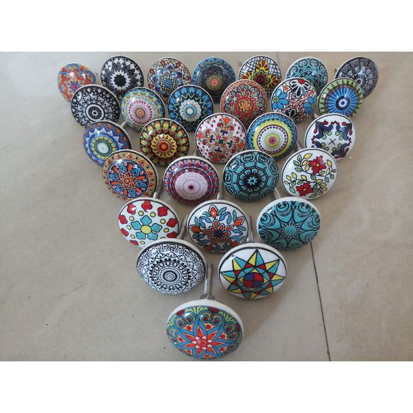 12 x Mix Vintage Look Flower Ceramic Knobs Door Handle Cupboard Drawer Cupboard Pull KNOBSWORLD Mandala Design