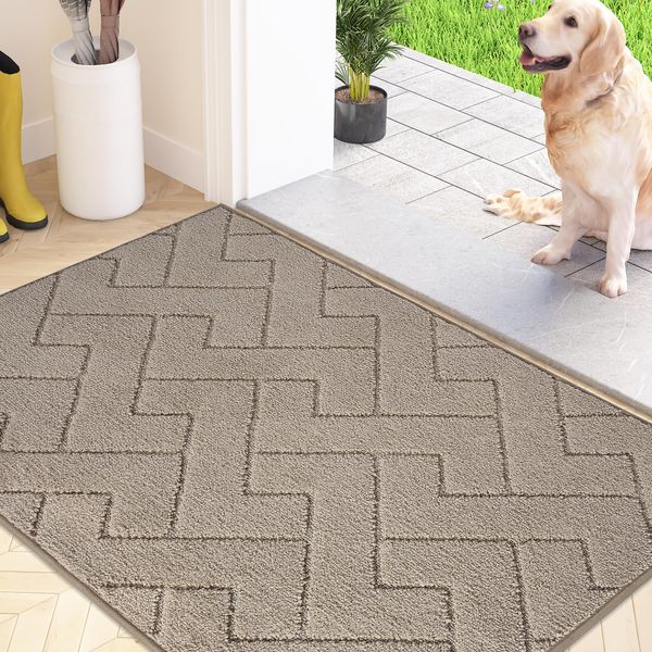 FCSDETAIL Dirt Trapper Indoor Door Mat 50 x 80 cm, Machine Washable Entrance Rug, Super Absorbent Dog Doormat, Non-slip Inside Floor Mat for Entryway, Muddy Shoes & Paws