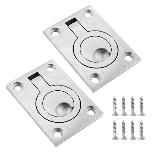 BokWin 2Pcs Flush Pull Ring Handles 2.5" x 1.8" Hidden Recessed Furniture Handle, 304 Stainless Steel Recessed Boat Hatch Latch Cabinet Flush Mount Lifting Ring Pull Handle