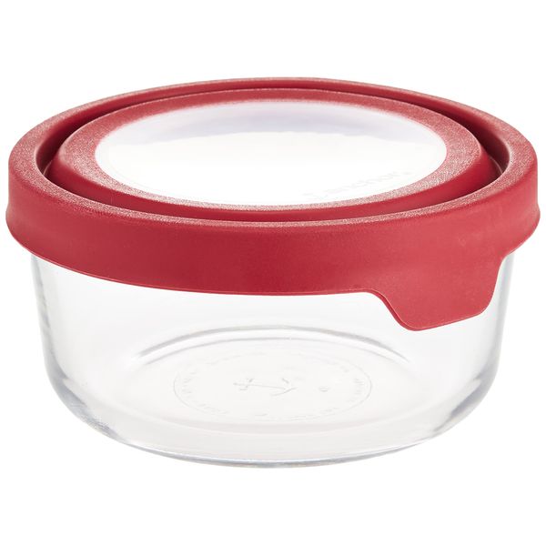 Anchor Hocking TrueSeal Glass Food Storage Container with Airtight Lid, Cherry, 7 Cup,Red