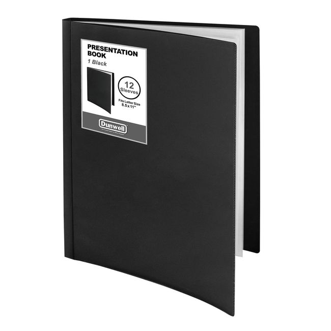 Dunwell Binder with Plastic Sleeves 12-Pocket, Black Presentation Book, 8.5 x 11 Portfolio Folder with Clear Sheet Protectors, Displays 24-Page Documents, Certificates, Important Papers