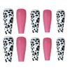 Bufenia Coffin False Nails Wavy Line Long Press on Nails Glitter Ballerina Fake Nails Crystal Pink Leopard Flame Glossy Acrylic Stick on Nails for Women and Girls 24Pcs (E)