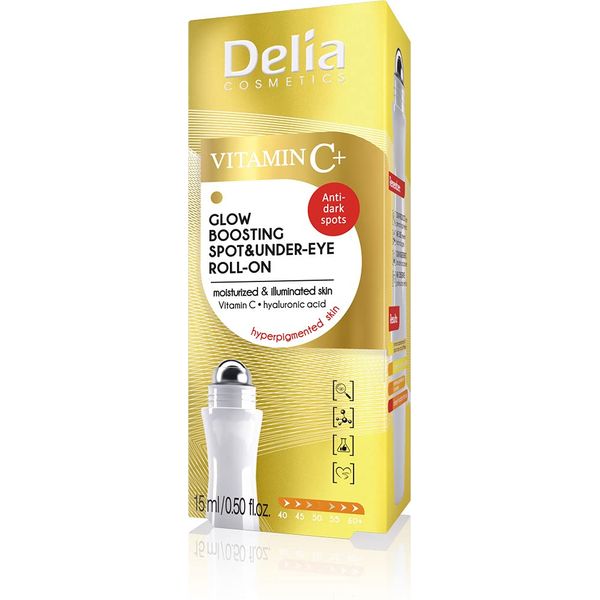 Delia Cosmetics - Roll On Eye Roll On mit Vitamin C - Ein strahlendes, mit Feuchtigkeit versorgtes, jüngeres Aussehen - Alle Hauttypen - Hyaluronsäure & Vitamin C - Anti Aging - 15ml