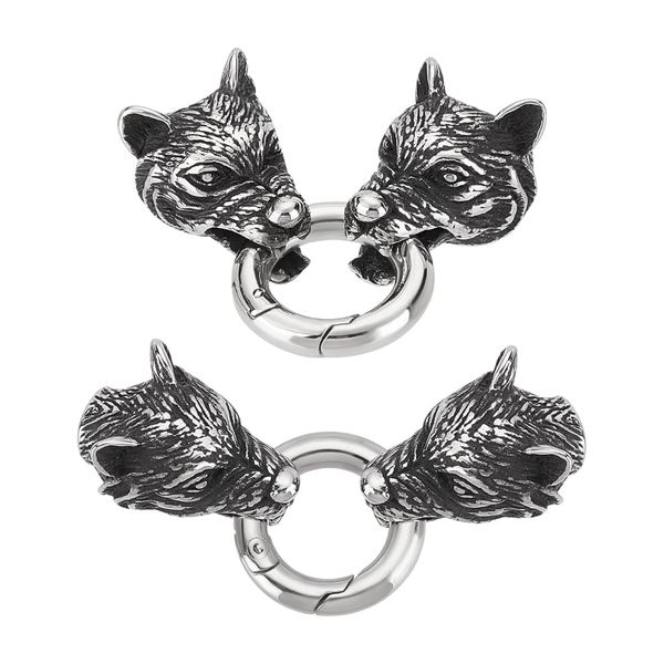 UNICRAFTALE 2 Sets Tibetan Style Stainless Steel Wolf Head End Caps with Spring Gate Rings Animal Leather Bracelet Making Cord Ends O Rings Antique Silver Bracelet Clasps Connected for Jewelry Making