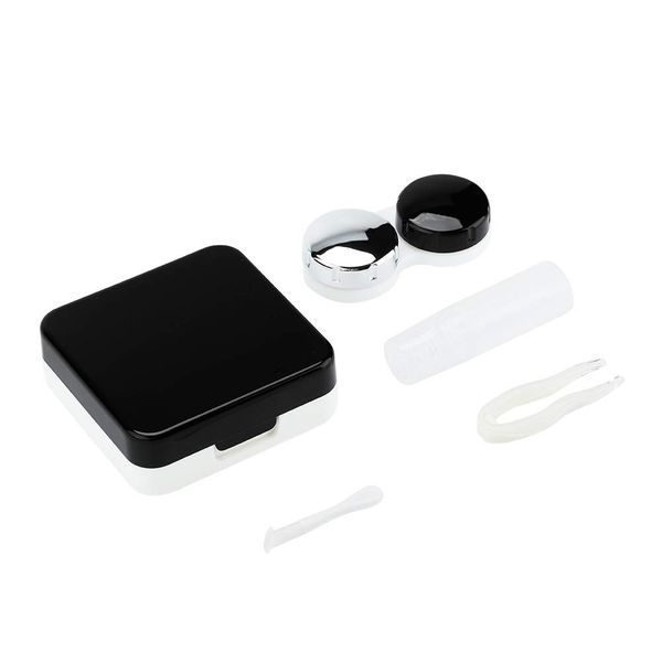 Uxsiya Mini Contact Lens Case Portable Contact Lens Container Mirror+Bottle+Container Holder+Tweezers for Travel Home Use(Black)