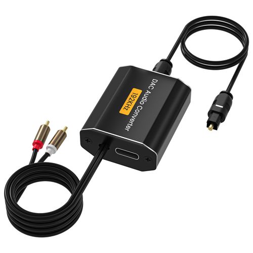 192kHz Optical to RCA Adapter DAC Digital to Analog Audio Converter with Optical Cable to RCA L/R Audio Adapter for HDTV, DVD, Blu-Ray Players and Game Consoles