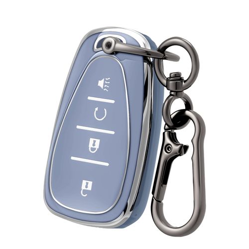 CHATYYD for Chevy Key fob Cover with Keychain,Soft TPU Car Key Cover Case for 2017-2025 Chevy Bolt Equinox Trax Sonic Volt Accessories(Blue)