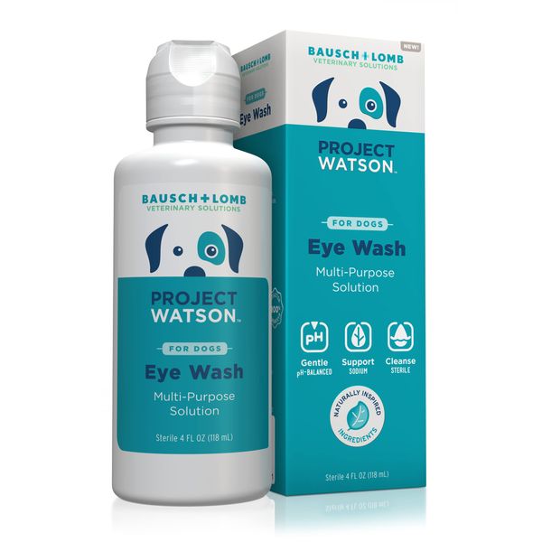 Project Watson Bausch + Lomb Eye Wash for Dogs, Help Remove Tear Stains & Support Eye Health, Gentle pH Balanced Formula to Help Reduce Risk of Infection, Fragrance Free, 4 Fl Oz