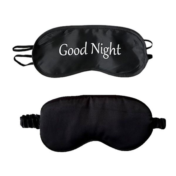 Set Of 2 Black Sleep Masks Night Cover Sleeping Silk Satin Unisex Good Night