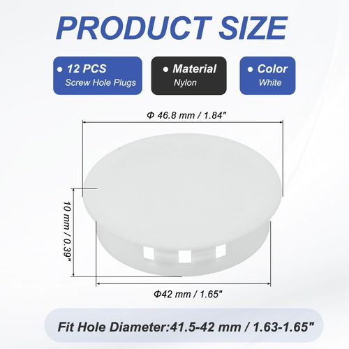 PATIKIL 42mm/1-5/8 Plastic Hole Plugs, 12 Pcs Flush Type Round Plug Snap in Locking Screw Hole Covers Insert End Caps for Furniture Cabinet Kitchen Door Shelves, White