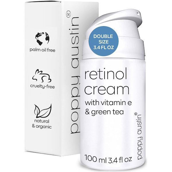 Poppy Austin 100 ml Double Size Retinol Cream - Organic & Vegan Retinol Face Cream with Vitamin E & Green Tea- Retinol Night Cream - Firming Cream - Cruelty-Free & Natural