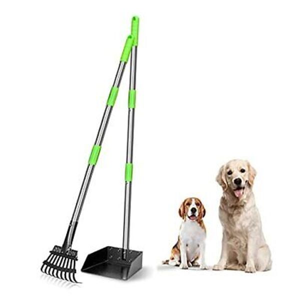 Pooper Scooper, Dog Pooper Scooper Long Handle Stainless Metal Tray A-Standard