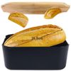 Vilde Bread Bin with Wooden Board, Bread Basket, Bread Box, Bread Container, Black, 33 x 18.5 x 12 cm