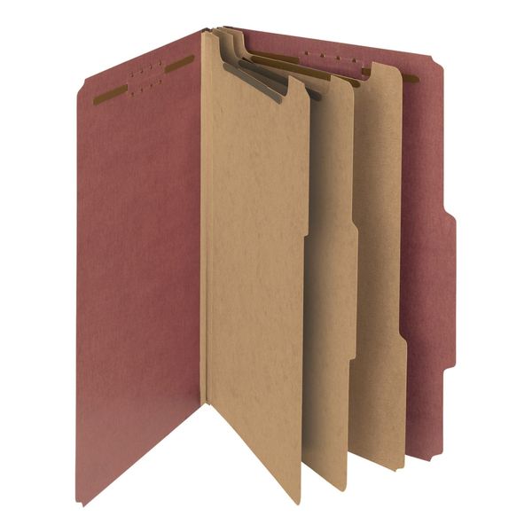 Smead 100% Recycled Pressboard Classification File Folder, 3 Dividers, 3" Expansion, Legal Size, Red, 10 per Box (19099)