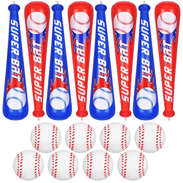 durony 8 Sets Inflatable Baseball Bats and Mini Foam Baseball Sports Stress Ball Sports Party Favors for Baseball Party Supplies Sports Theme Toy