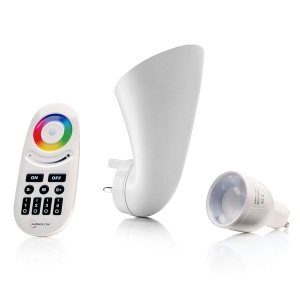 Auraglow Plugin GU10 Spotlight Uplighter Wall Wash Light Plug Socket Lamp with Colour Changing LED Bulb & Remote