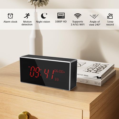 Wyfijwia Camera Clock Full HD 1080P Wireless with Night Vision,Indoor Security Camera with Motion Detection, 160° Ultra-Wide Angle 2.4/5Ghz